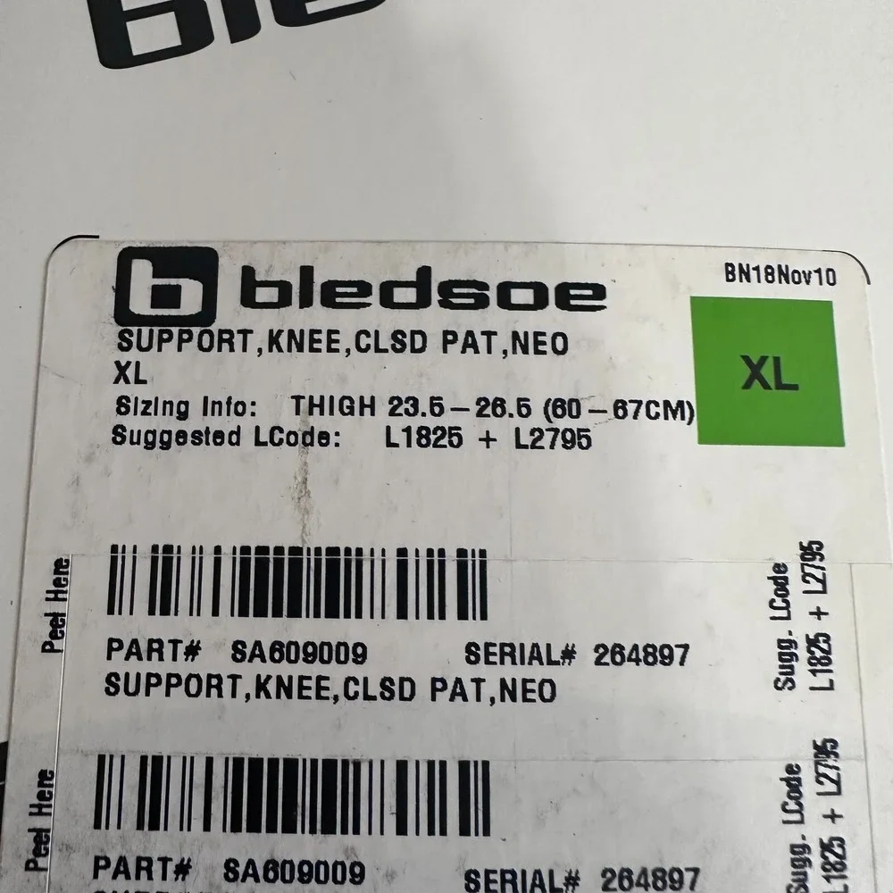 Bledsoe Knee Support Closed Patella Neoprene Brace XL SA609009 Black